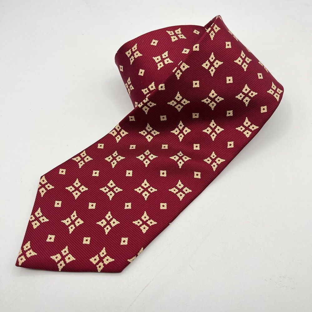 Tommy Hilfiger Silk Men's Necktie Two Tone Geometric Shapes Maroon
